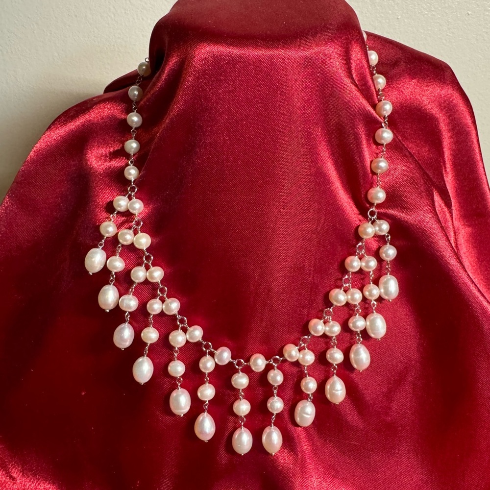 Cultured Pearls Tier Necklace in Silver EC 16-17”